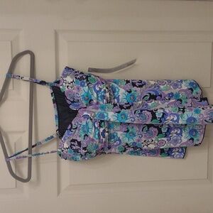 A Shore Fit Womens Size 14 Tummy Solution Lined Waterfall Tankini Top NEW!